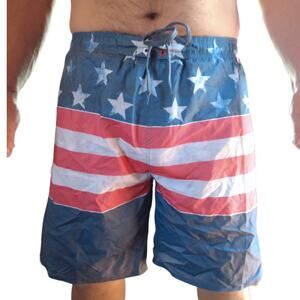 Burnside Mens American Flag Swim Trunks Large Patriotic USA Board Shorts MAGA